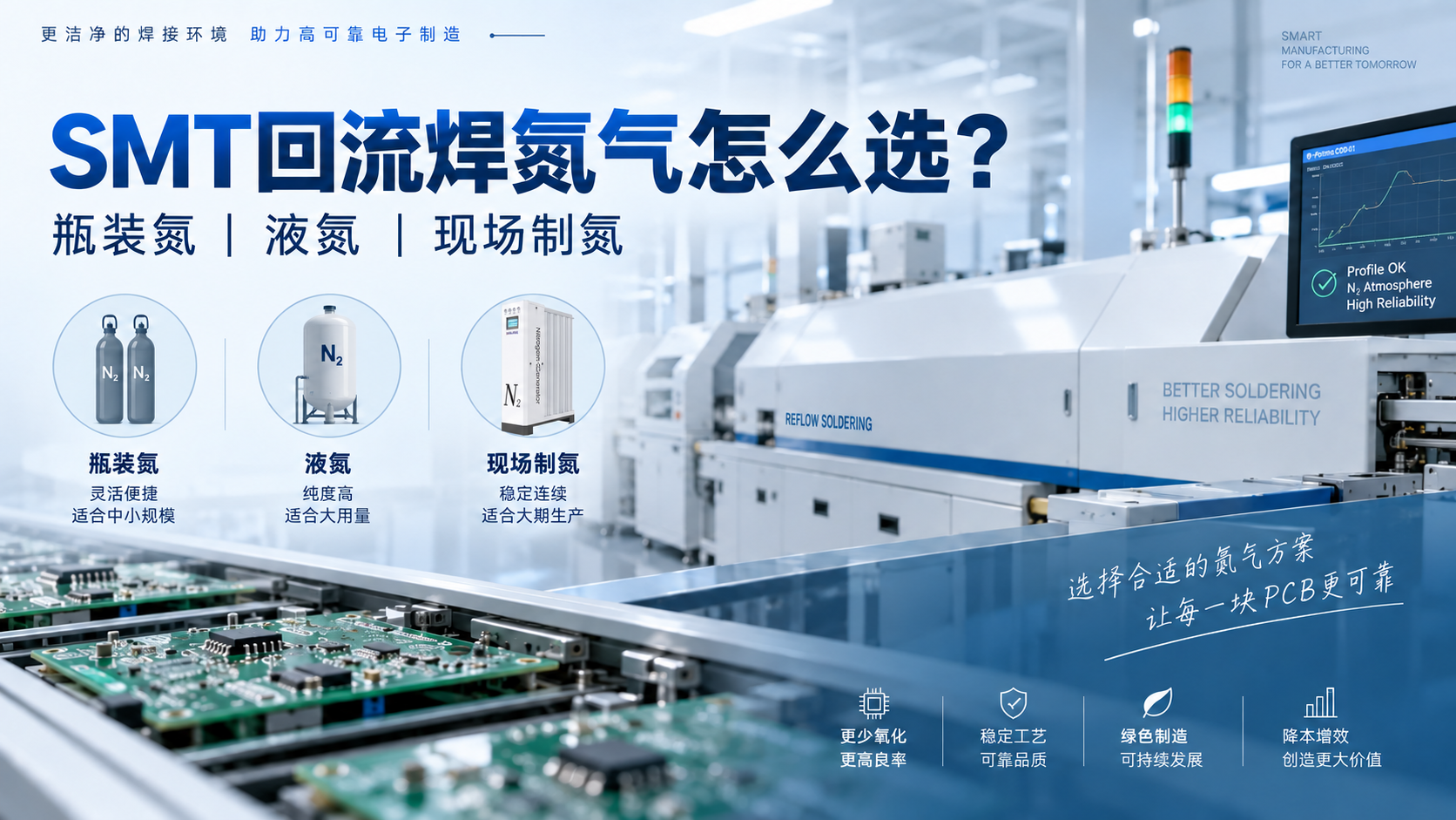 SMT回流焊氮气怎么选？瓶装氮、液氮与现场制氮对比